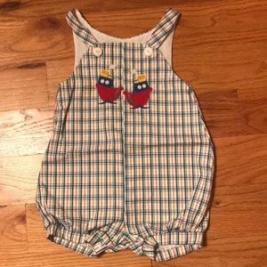 Boys 3T plaid romper w/ boat appliqué